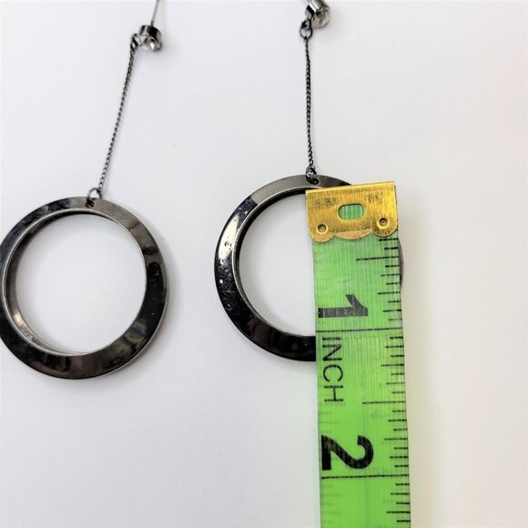 Single Circle Hematite Tone Dangle Earrings - Picture 9 of 9